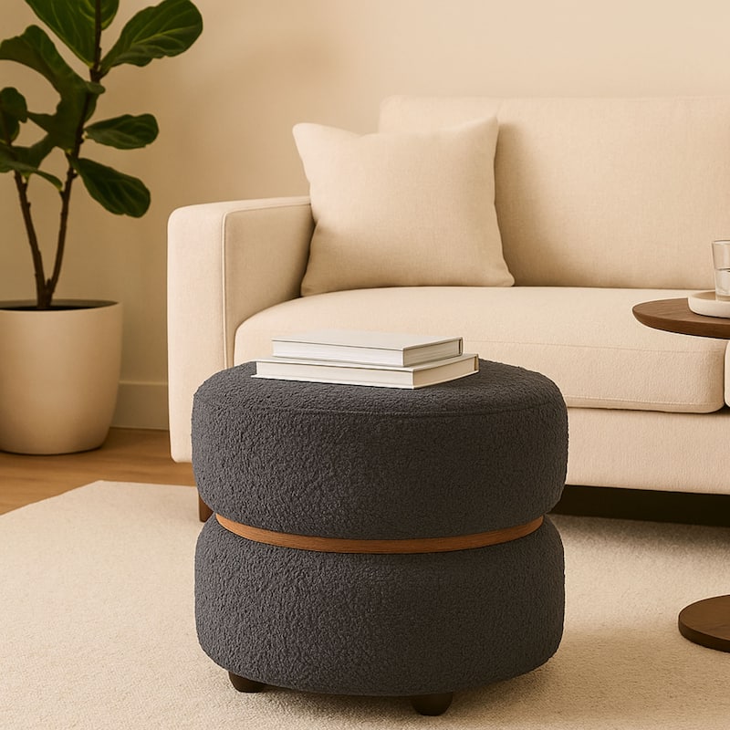 Double Pouf Round Upholstered Vanity Stool and Ottoman Foot Rest