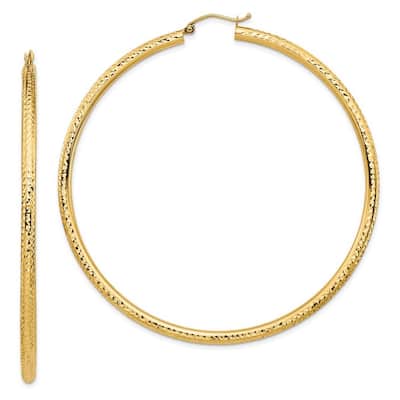Curata 14k Yellow Gold Lightweight 70x3mm Sparkle Cut Hoop Earrings