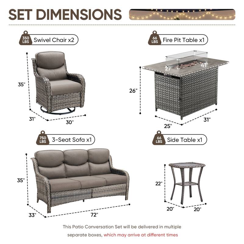 Pocassy Outdoor Fire Pit Sofa Swivel Chairs Conversation Set