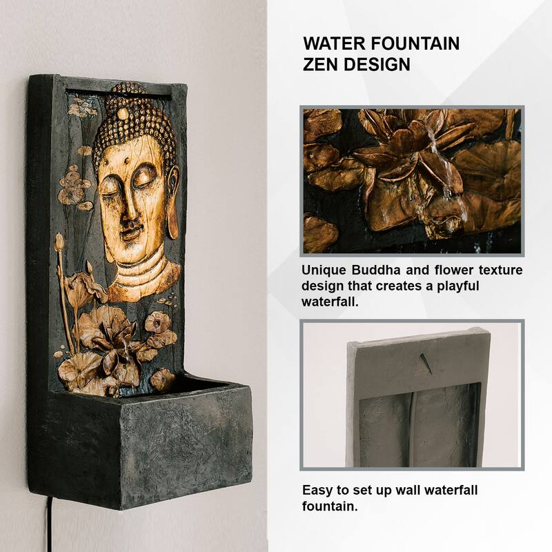 XBrand 29.5"H Bronze and Natural Polystone Indoor Outdoor Buddha Face Water Fountain w/Pump and Splash Guard