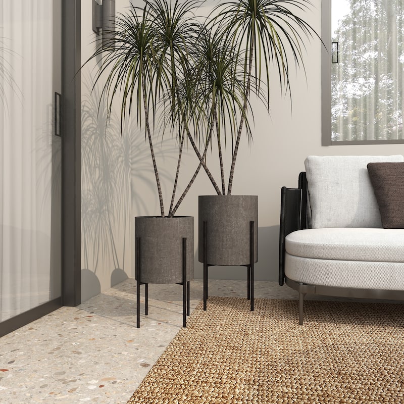 Light Grey or Dark Grey Iron Cylinder Modern Planter Set (Set of 2) - S/2 19", 23"H