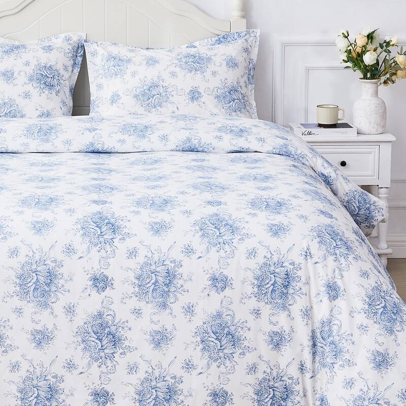 Floral Etching Cotton Duvet Set Light Blue
