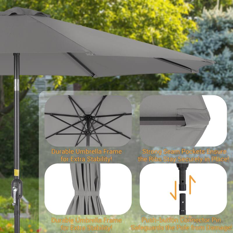 LIVOOSUN 9Ft Large Round Outdoor Patio Market Umbrella with Crank and 8 Ribs, Gray