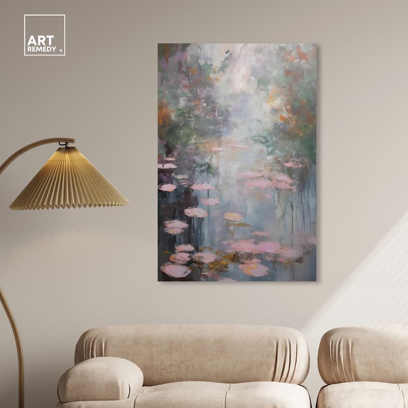 Art Remedy Pink Impressionisty Lilypads Gallery Wrapped Impressionism 1 Piece Canvas Wall Art