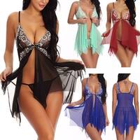 Irregular Hem Lingerie Bodysuit Dress Lace Mesh Sleepwear