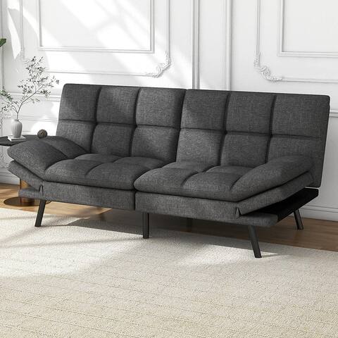Futon Sofa Bed Modern Linen Fabric Convertible Sofa Memory Foam Daybed with Adjustable Armrests for Living Room Apartment Dorm
