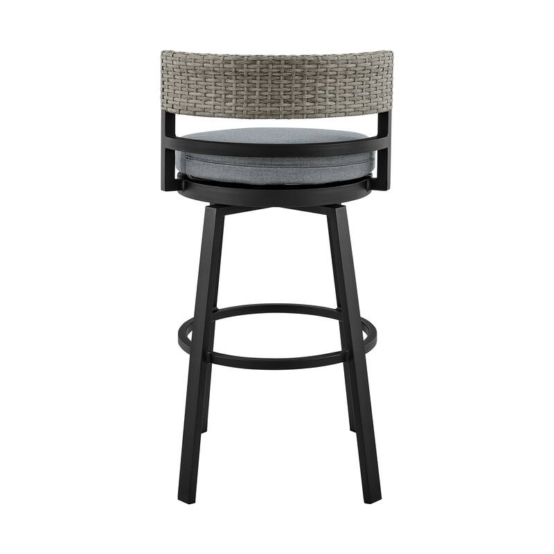 Encinitas Black Aluminum and Gray Wicker Outdoor Patio Bar or Counter Height Swivel Stool