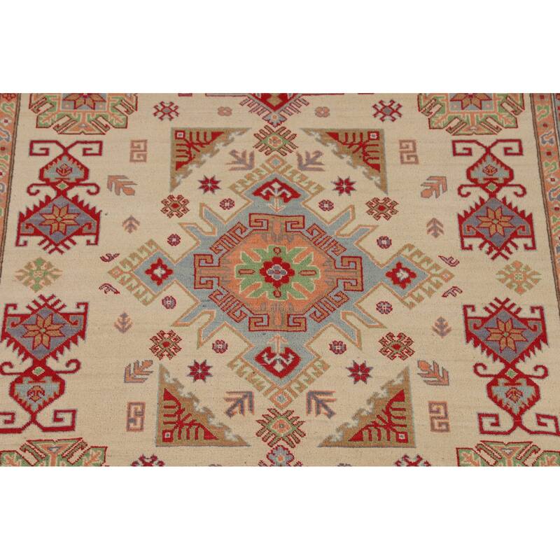 Oriental / Geometric Kazak Area Rug Hand-Knotted Wool Carpet - 6'6" x 9'8"