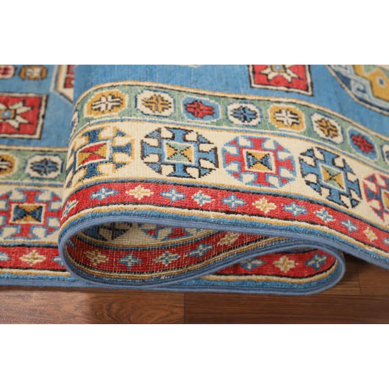 Blue Kazak Runner Rug Hand-Knotted Wool Carpet - 2'9" x 9'3"