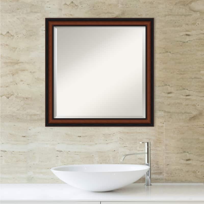 Beveled Wood Bathroom Wall Mirror - Cyprus Walnut Frame