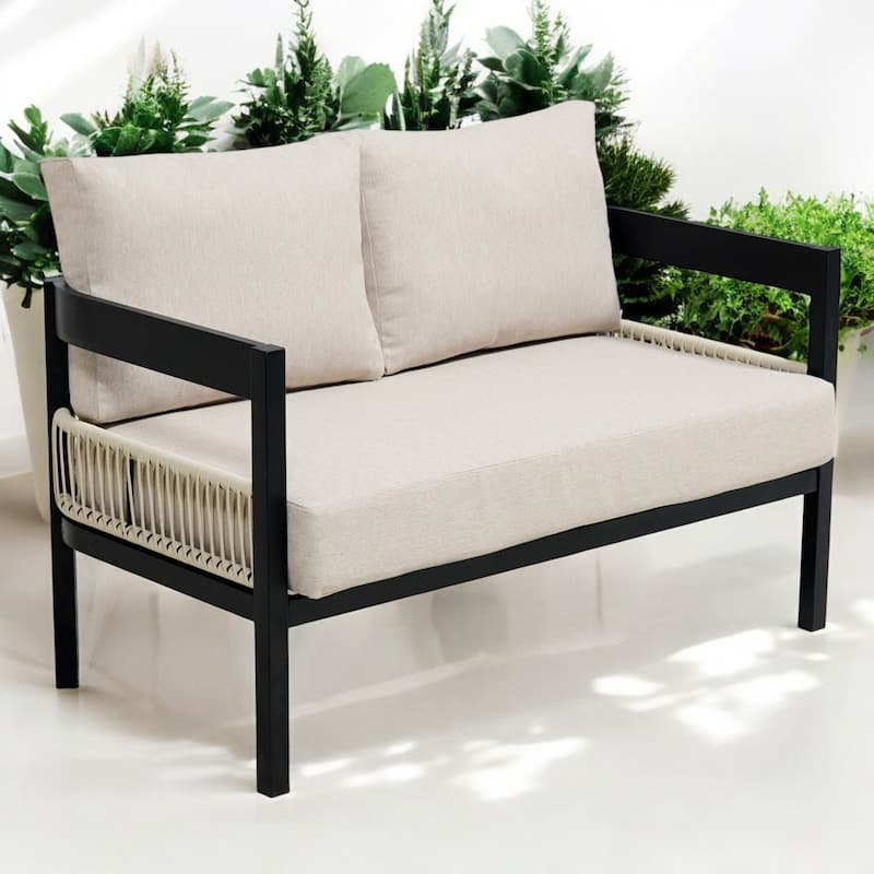 Outdoor Iron Sofa Set with Table, Rattan Accents, Waterproof and Rust-Proof - Ideal for Gardens, Patios, and Lawns