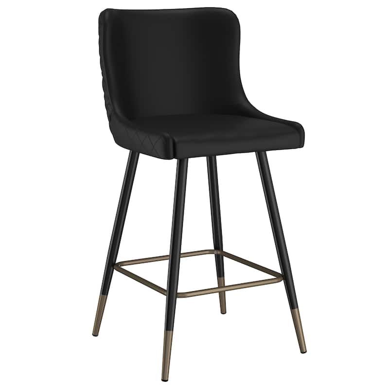 Contemporary Faux Leather and Metal 26" Counter Stool, Set of 2 - N/A - Black