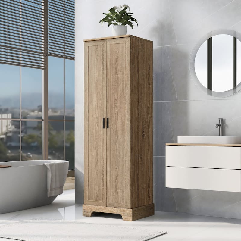 23 in. W x 71 in. H MDF Bathroom Storage Cabinet with Two Doors and Adjustable Shelves - 23" x 71" in. - Brown