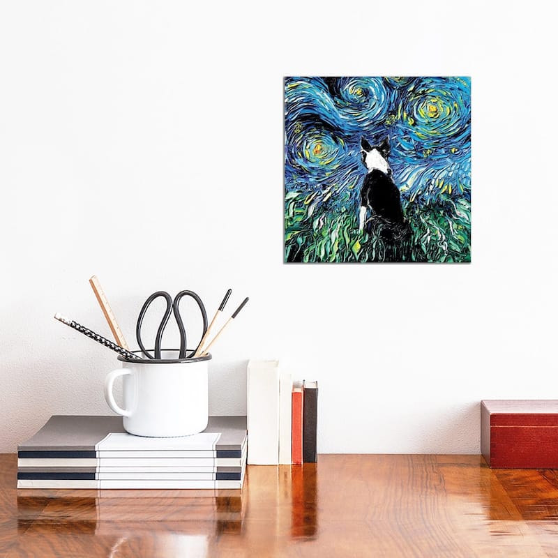 iCanvas "Boston Terrier Night" by Aja Trier Canvas Print - 12x12x1.5