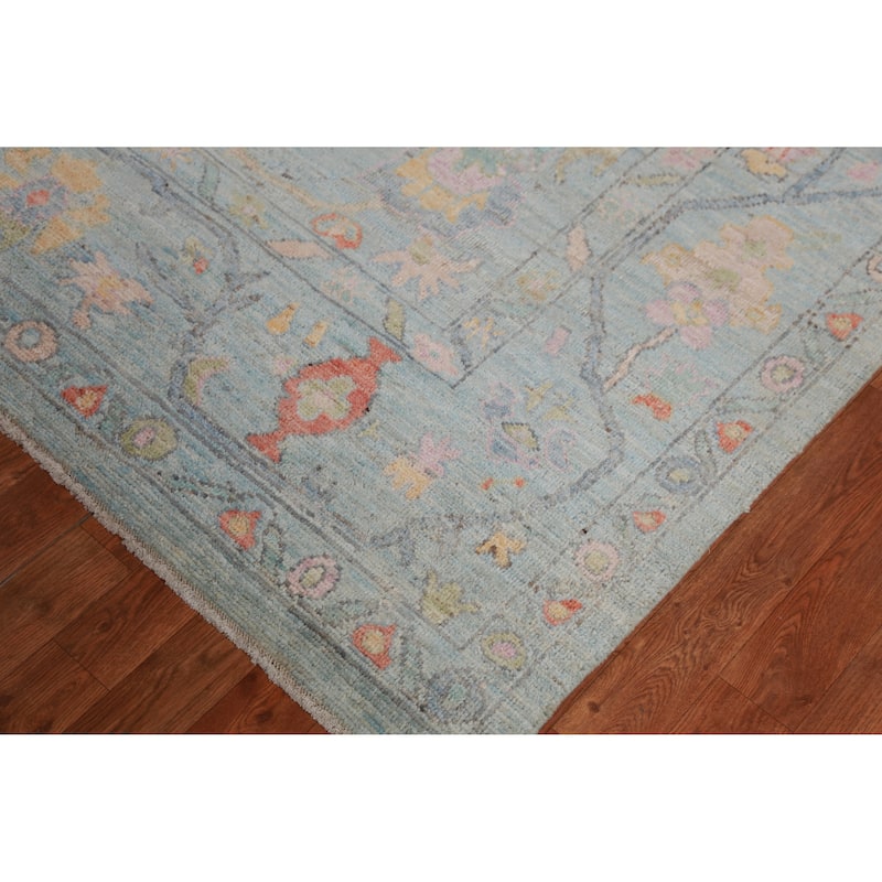Hand Knotted Oriental 100% Wool Carpet Transitional All-Over Navy Blue & Blues Oushak Area Rug - 9' 11'' X 7' 10''