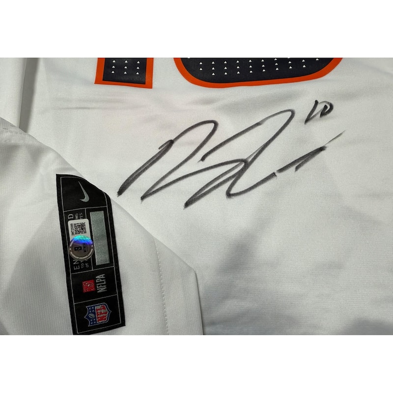 Bo Nix Autographed Denver Broncos Signed Nike Game White Football Framed Jersey Beckett COA - 8' x 11'