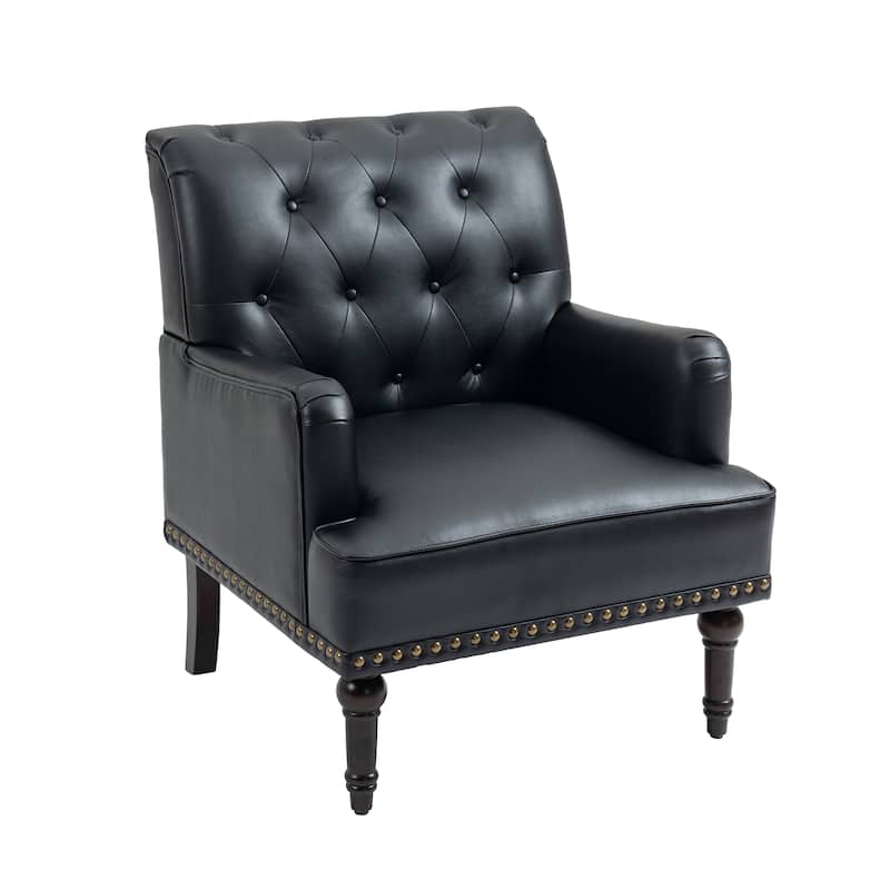 Mid-Century Leather Tufted Accent Chair for Living Room