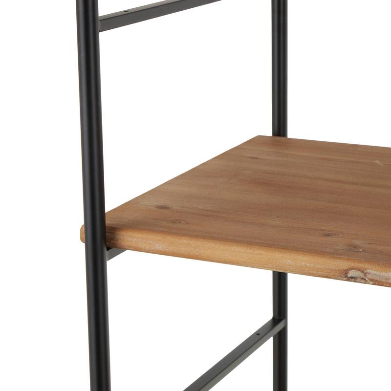 Wood Rectangular 6 Level Shelving Unit with Black Metal Ladder Frames - Brown - Roche River Decor