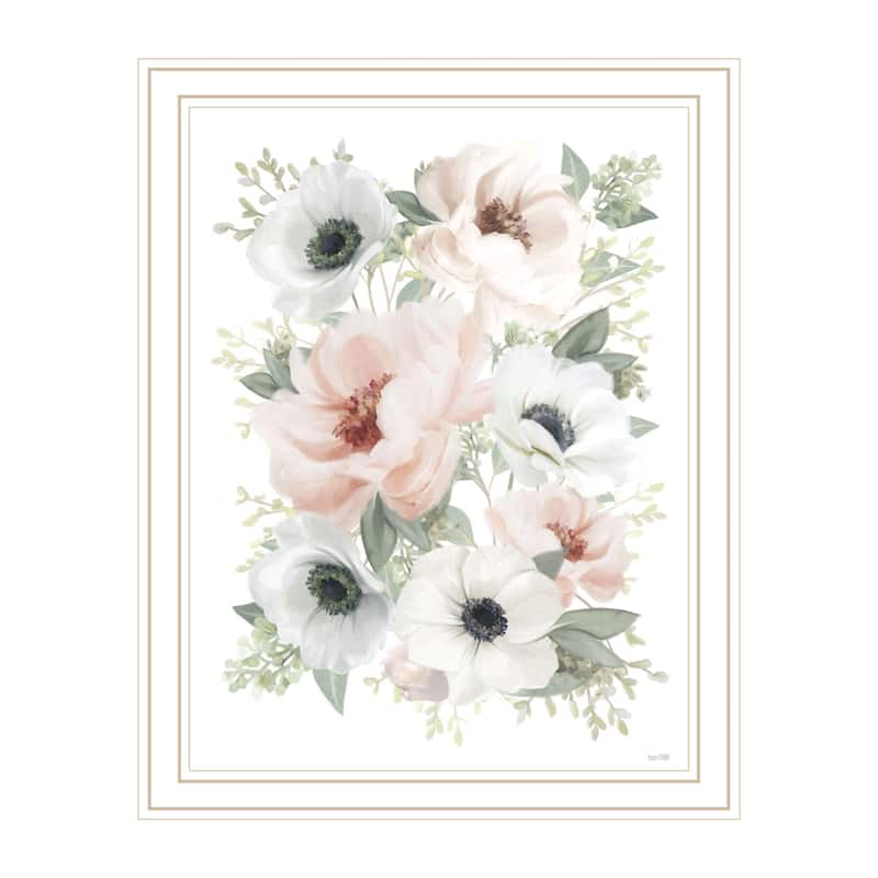 TrendyDecor4U Contemporary "Peony Floral Block" Framed Print Wall Art - White