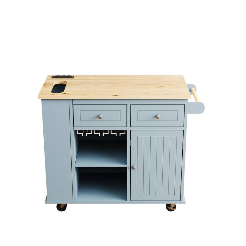 Kitchen Island,Power Outlet,Wine Cup Holder