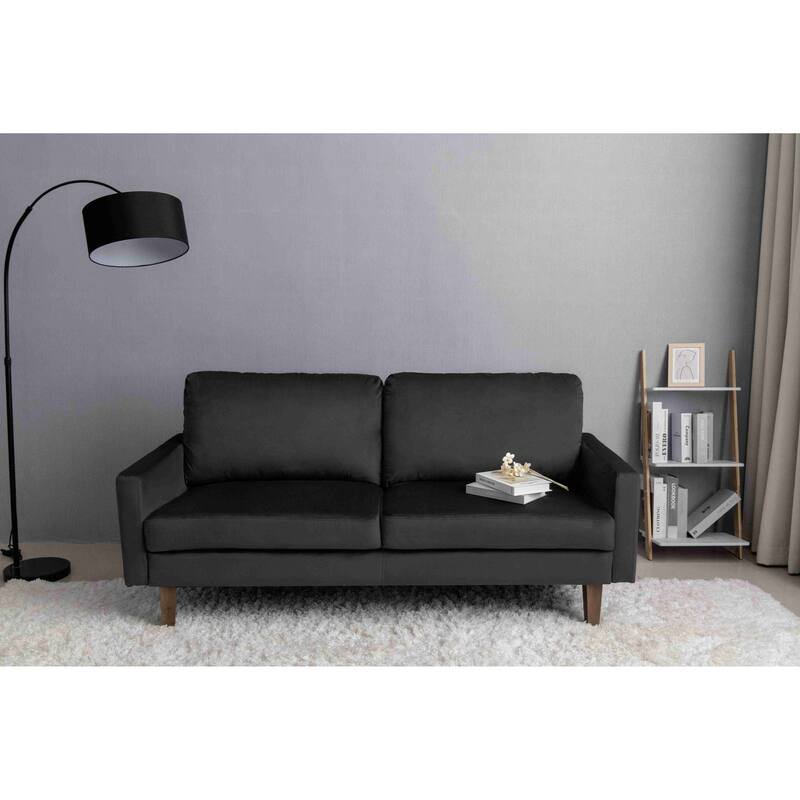 Velvet Square Arm Sofa - Black
