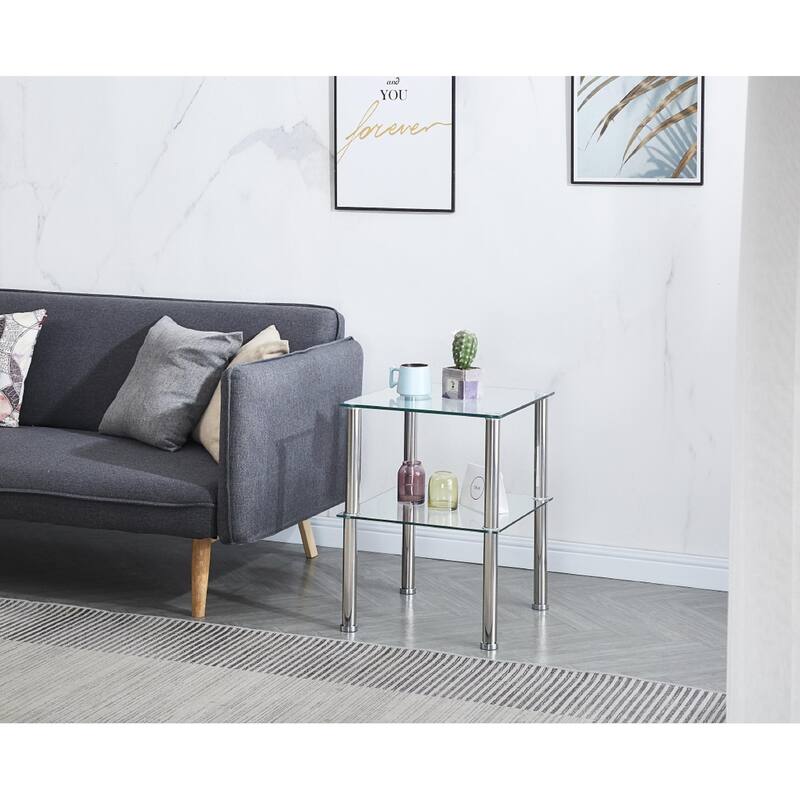 Modern 2-Piece Clear Side Table Set – 2-Tier Storage End Tables for Living Room‌