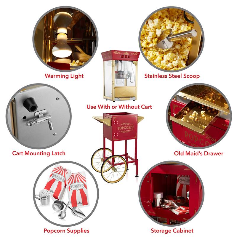 Movie TheaterStyle Popcorn Machine with Cart and 10oz Kettle