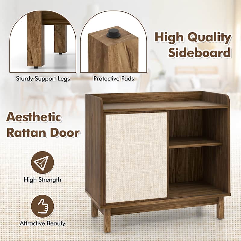 Gymax 2PCS Rattan Buffet Sideboard w/ Adjustable Shelves Storage