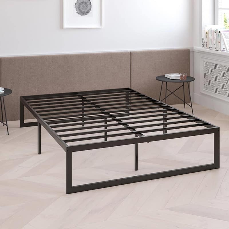 Heavy Duty 14 Inch Black Metal Bed Frame with Storage Clearance