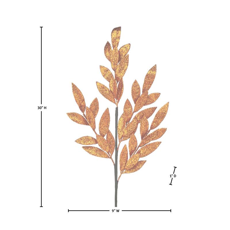 30" Glitter Laurel Leaf Spray