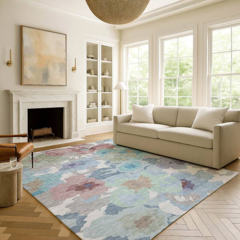 Machine Washable Indoor/ Outdoor Floral Bonnet Chantille Rug