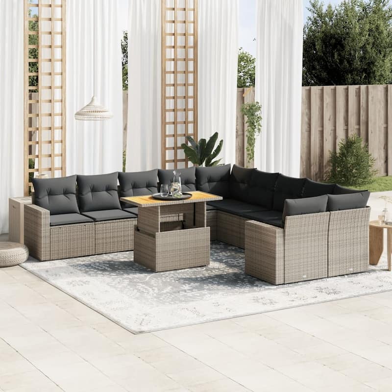 vidaXL Patio Sofa Set with Cushions Lounge Furniture Set 11 Piece Poly Rattan - 21.7 x 39.4 x 28.7