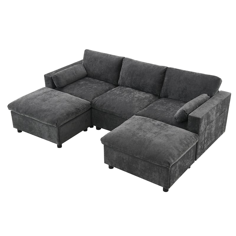 Modular Sectional Sofa Chenille Upholstered Sleeper Couches Bed