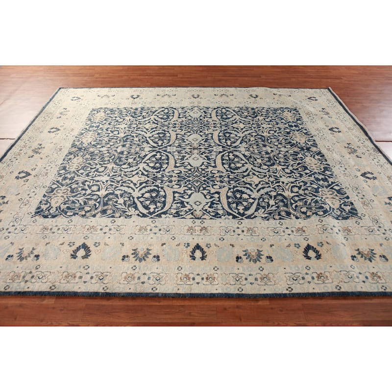 Hand Knotted Oriental 100% Wool Carpet Traditional All-Over Navy Blue & Blues Ziegler Area Rug - 9' 9'' X 8' 3''