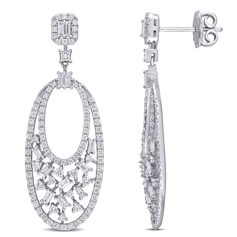 Miadora 1 1/2ct TDW Diamond Dangle Drop Earrings in 14k White Gold