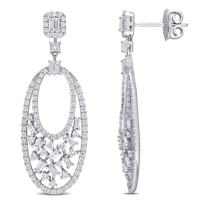 Miadora 1 1/2ct TDW Diamond Dangle Drop Earrings in 14k White Gold
