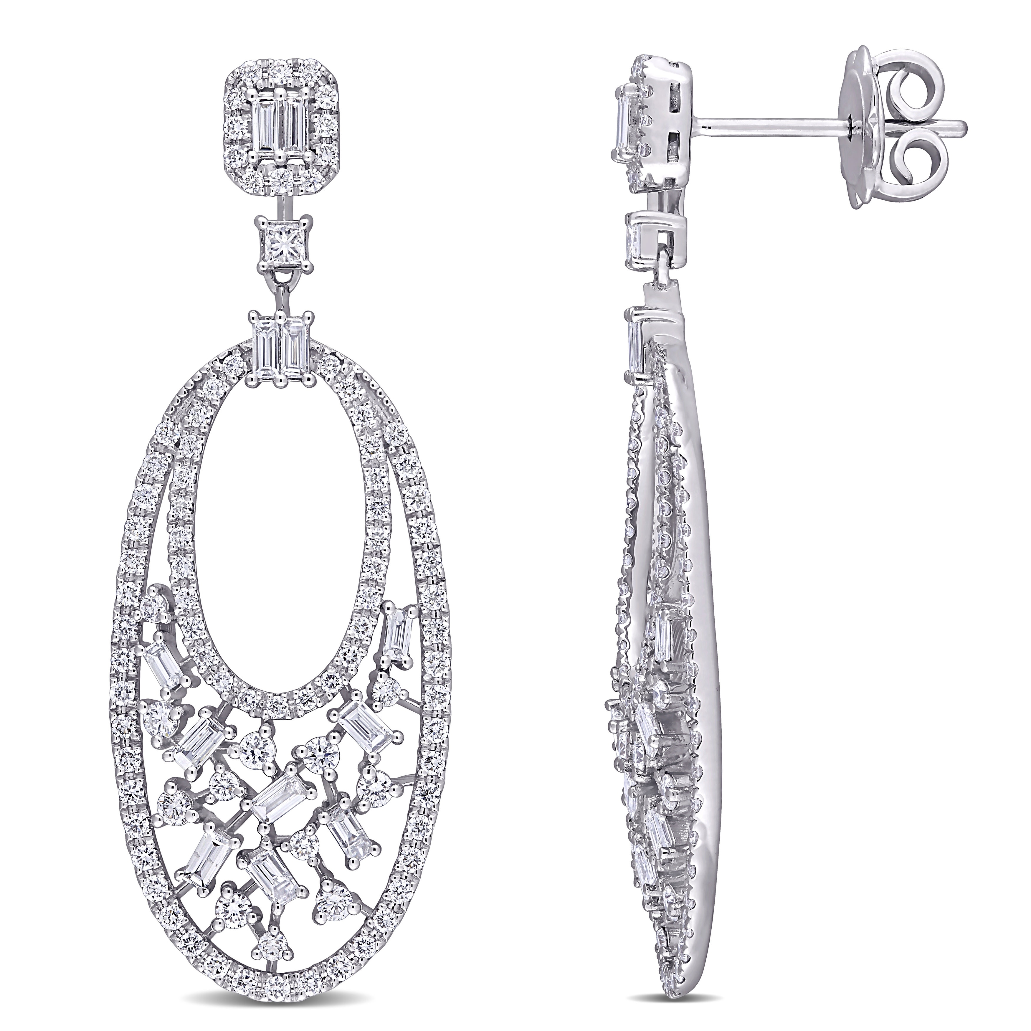 Miadora 1 1/2ct TDW Diamond Dangle Drop Earrings in 14k White Gold
