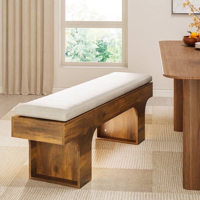Dining Bench with Linen Cushion, End of Bed Upholstered Bench, Entryway Bench for Hallway, Living Room, Bedroom, Kitchen