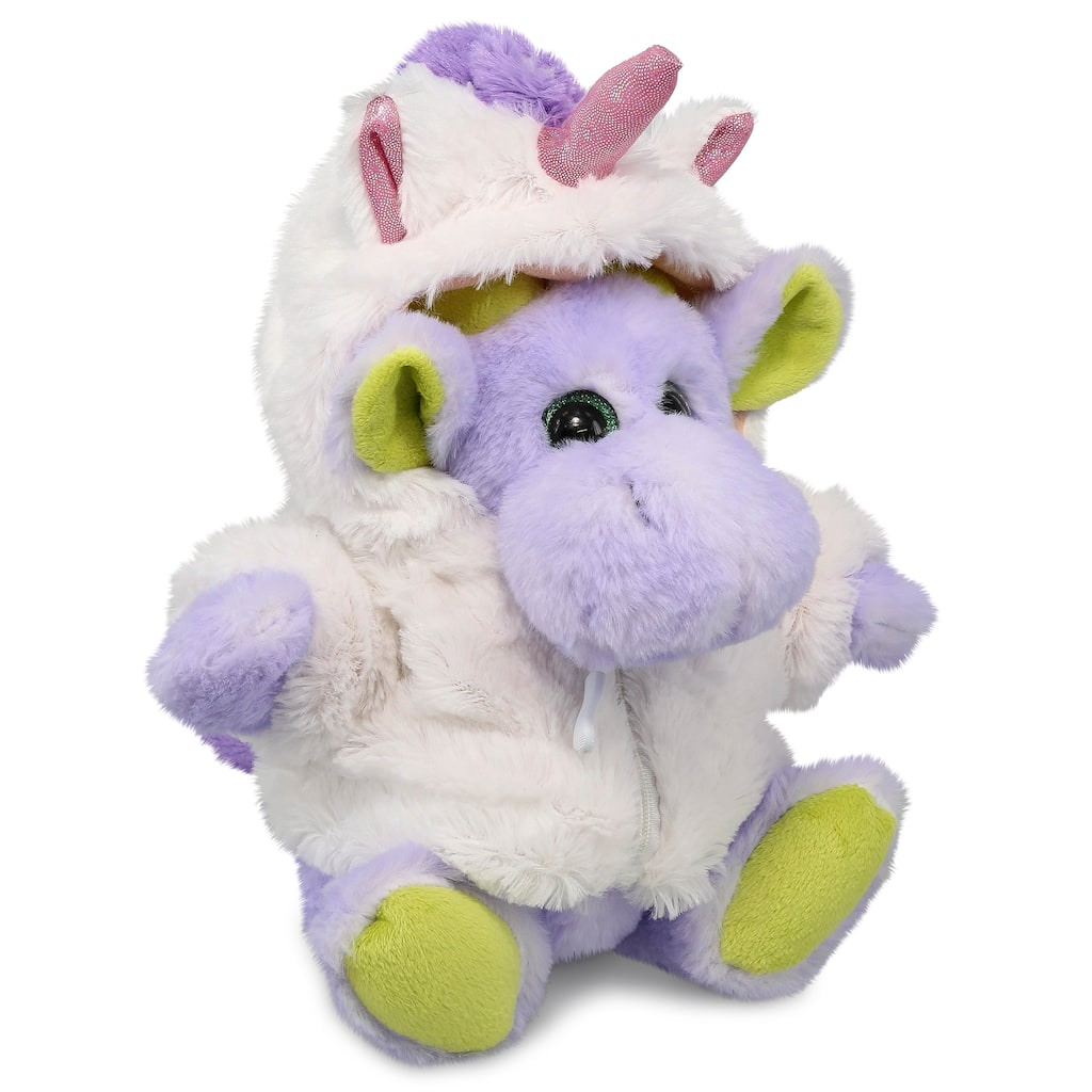 DolliBu Sitting Purple Moose Unicorn Plush Stuffed Animal with Scarf - 12 inches