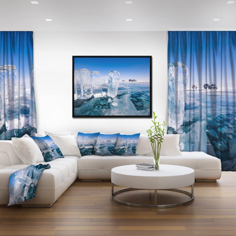 Designart "Blue Ice and Off road Cars" Landscape Artwork Print on Framed Canvas