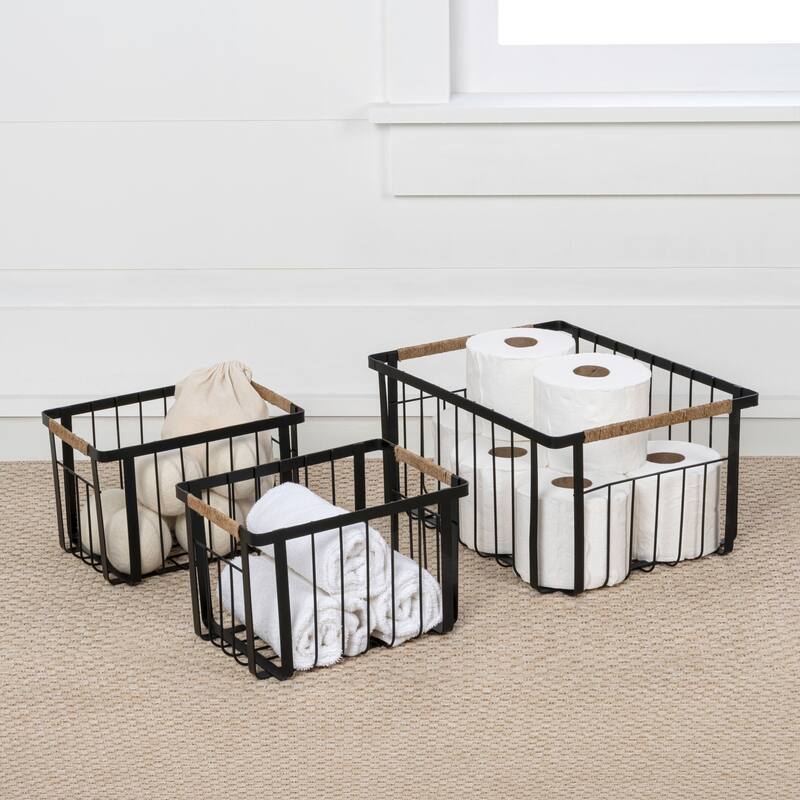 Happimess Henley Set of 3 Vintage Wire Baskets with Jute Handles