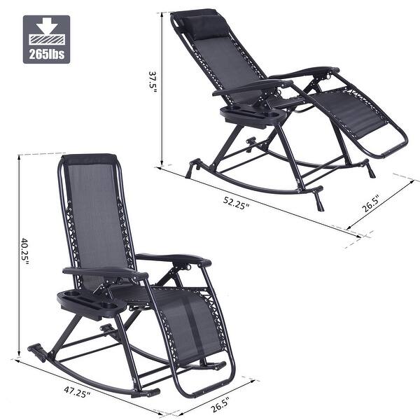 Outsunny Folding Zero Gravity Rocking Lounge Chair with Cup Holder Tray