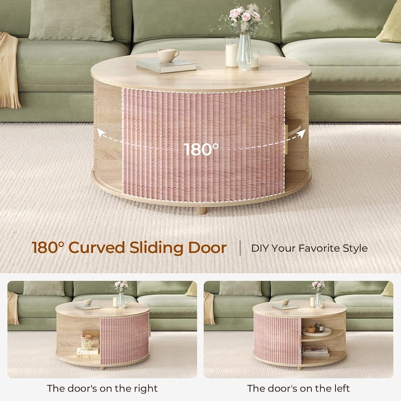 Round Lift Top Coffee Table 180 Grad Curved Sliding Door Living Room