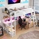 preview thumbnail 17 of 27, Twin Size Loft Bed with LED Light and Built-in Work Station, Metal Loft Bedframe w/ Storage Cabinet, Shelves & Charging Station