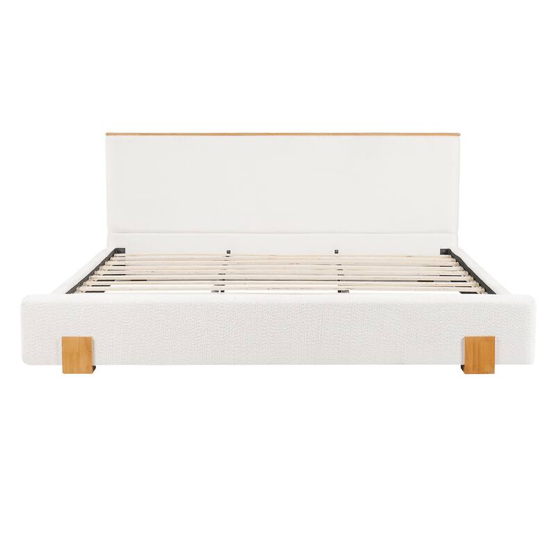 Christopher Knight Home - Verdes Modern Soft Boucle Upholstered Platform Bed with Solid Wood Legs, Trim & Padded Headboard