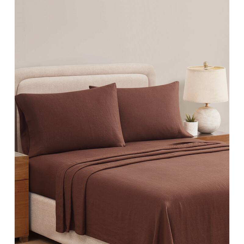 Brooklyn Loom 100% Natural Flax Linen 4-Piece Bed Sheet Set - Brown - Queen