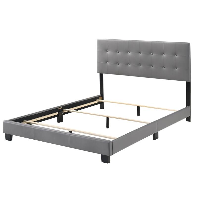 Solid Button Tufted Full Panel Bed - 78" - Gray