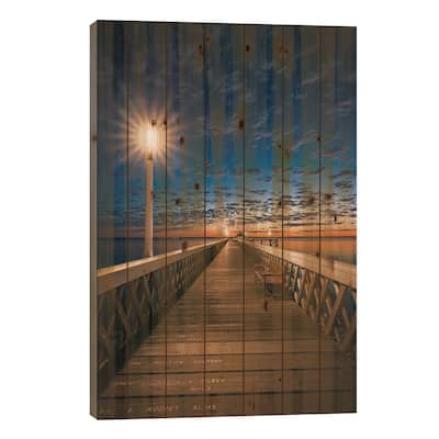 Yarmouth Pier At Night Print On Wood by Chad Powell - Multi-Color