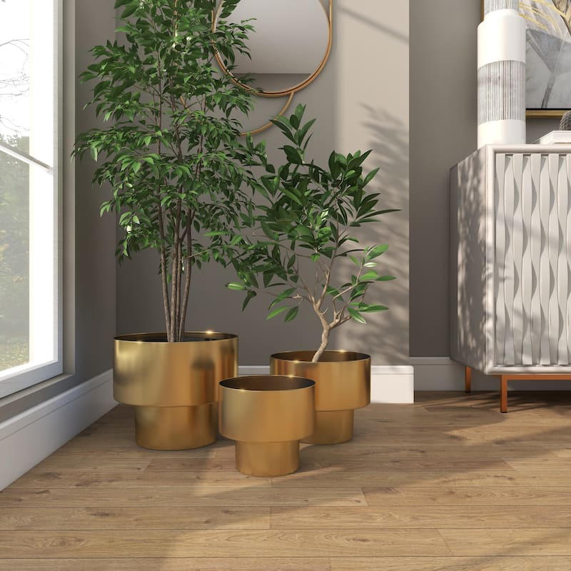Metal Brushed Indoor Outdoor Planter - Set of 3 Gold - Roche River Decor