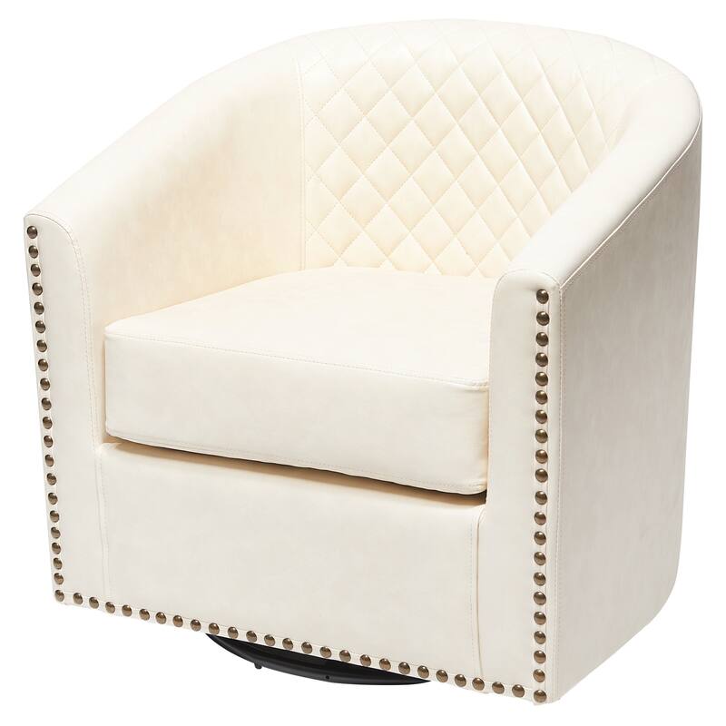 KINWELL 29" Wide Tufted PU Leather Swivel Barrel Chair